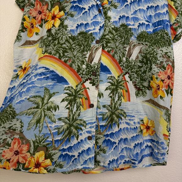 Marine Layer Hawaiian Shirt Womens Medium Malia Button Camp Rainbow Beach NWT - Picture 4 of 12